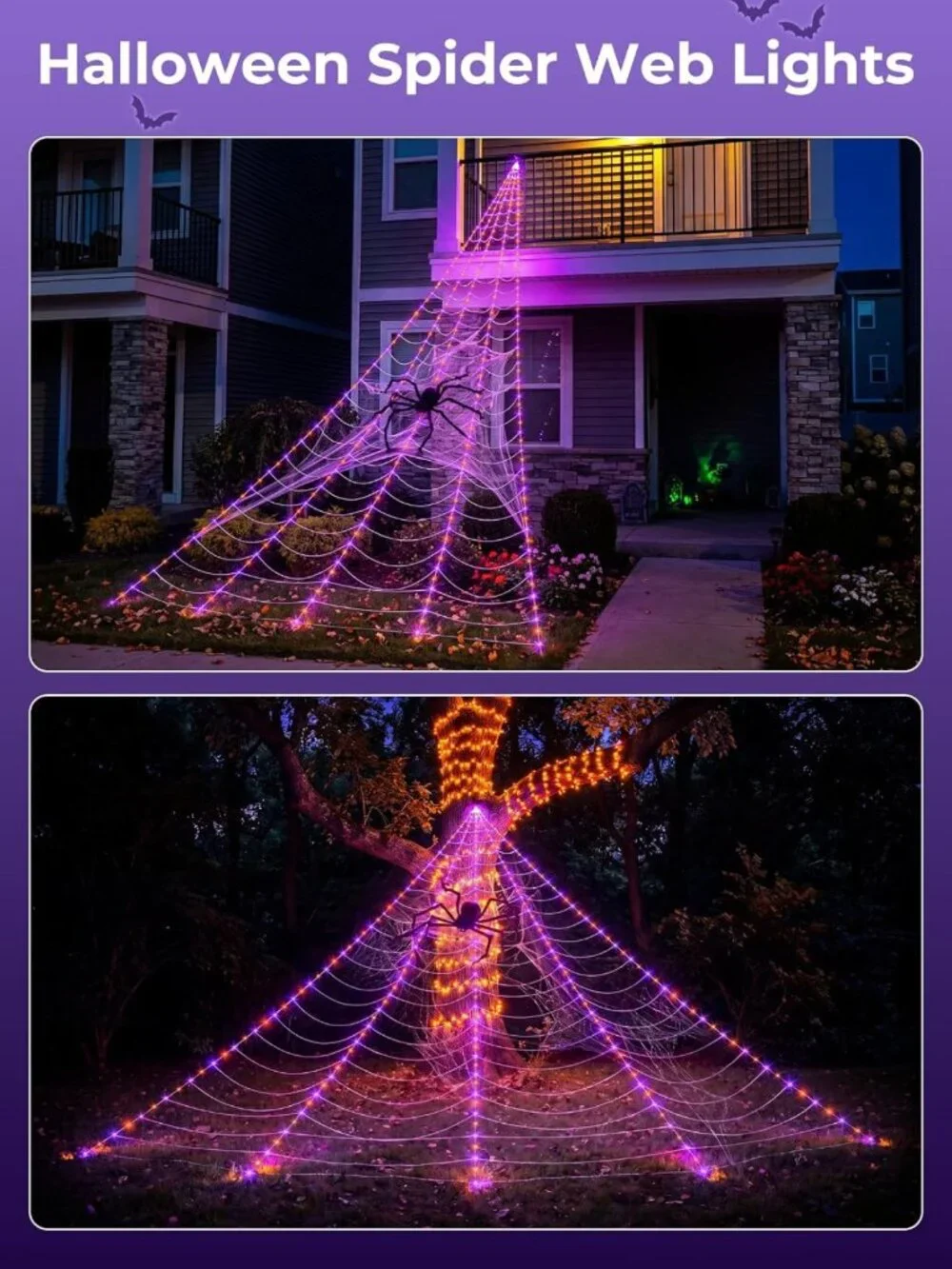 Giant Spider Web Lights for Halloween Decorations - 255 LED Outdoor Display